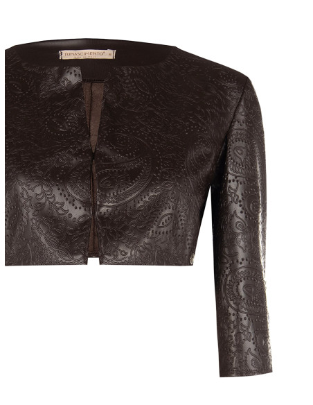 Bolero-schouderjasje van imitatieleer met reliëf en paisleymotief Rinascimento