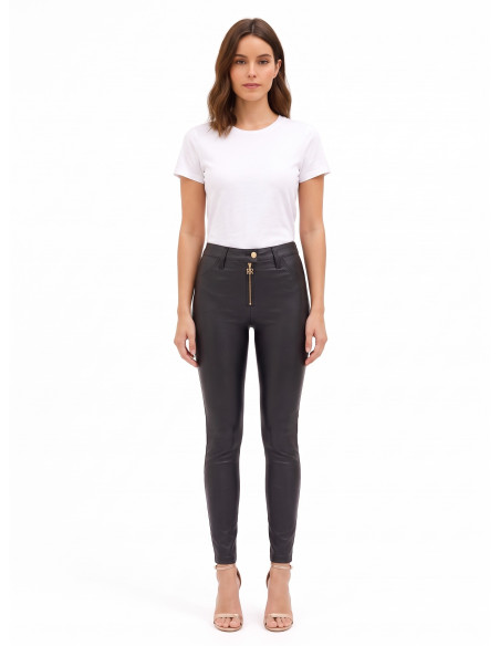 Skinnybroek van kunstleer met RR-logo en rits Rinascimento