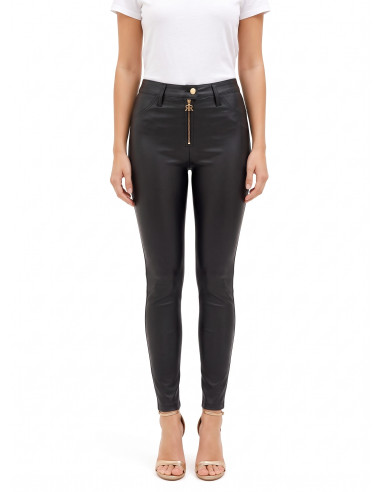 Skinnybroek van kunstleer met RR-logo en rits Rinascimento