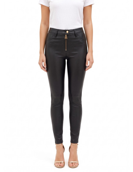Skinnybroek van kunstleer met RR-logo en rits Rinascimento