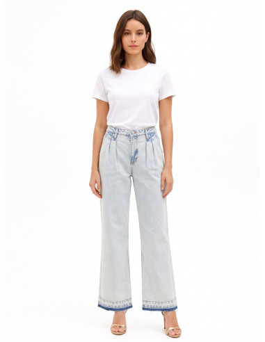 Widelegjeans met dubbele plooien en onafgewerkte zoom, extra lichte wassing Rinascimento