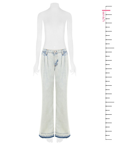 Widelegjeans met dubbele plooien en onafgewerkte zoom, extra lichte wassing Rinascimento