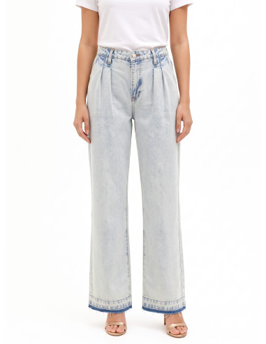 Widelegjeans met dubbele plooien en onafgewerkte zoom, extra lichte wassing Rinascimento