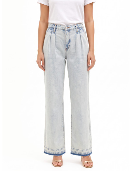 Widelegjeans met dubbele plooien en onafgewerkte zoom, extra lichte wassing Rinascimento