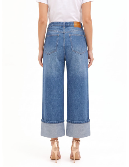 Straight cropped jeans met extra grote omslag Rinascimento