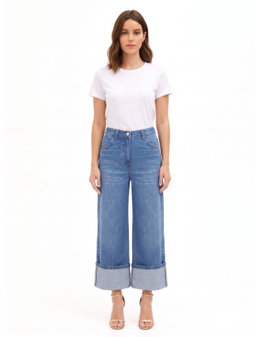 Straight cropped jeans met extra grote omslag Rinascimento