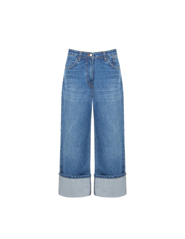 Straight cropped jeans met extra grote omslag Rinascimento