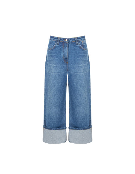 Straight cropped jeans met extra grote omslag Rinascimento