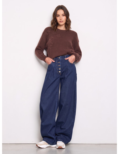 Wide-leg jeans met plooien Rinascimento
