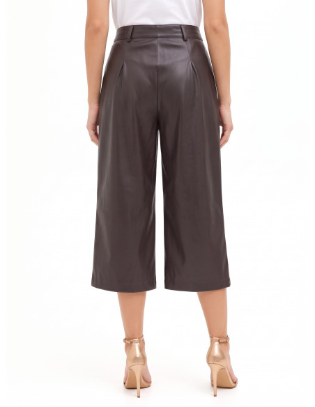 Cropped broek van imitatieleer met dubbele plooien Rinascimento