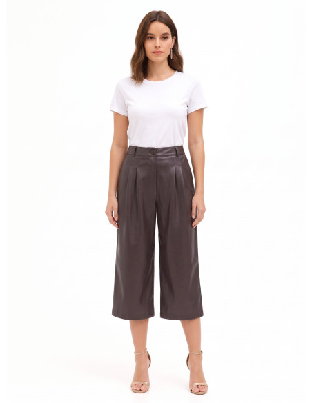 Cropped broek van imitatieleer met dubbele plooien Rinascimento