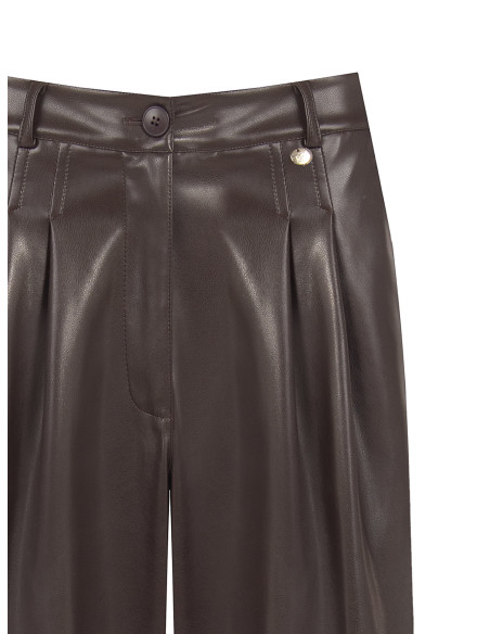Cropped broek van imitatieleer met dubbele plooien Rinascimento