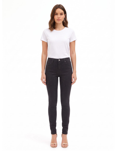Skinny jeans met stretch en pailletten aan de voorkant Rinascimento