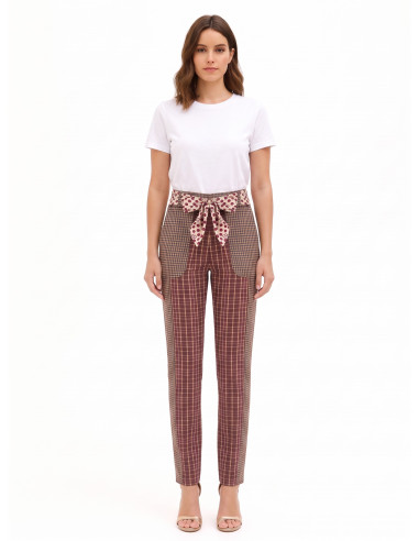 Rechte broek in patchworkstijl van een viscosemix met een sjaaltje met logo in de taille Rinascimento