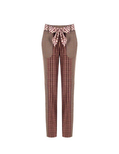 Rechte broek in patchworkstijl van een viscosemix met een sjaaltje met logo in de taille Rinascimento