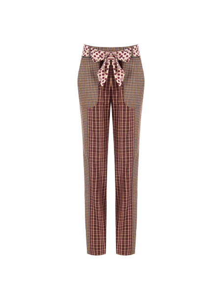Rechte broek in patchworkstijl van een viscosemix met een sjaaltje met logo in de taille Rinascimento