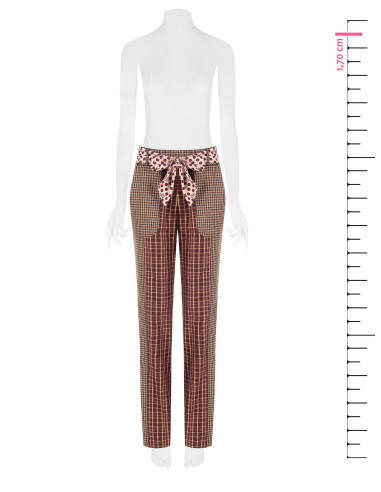 Rechte broek in patchworkstijl van een viscosemix met een sjaaltje met logo in de taille Rinascimento