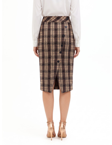 Tweed kokerrok met wikkelmodel en knopen Rinascimento