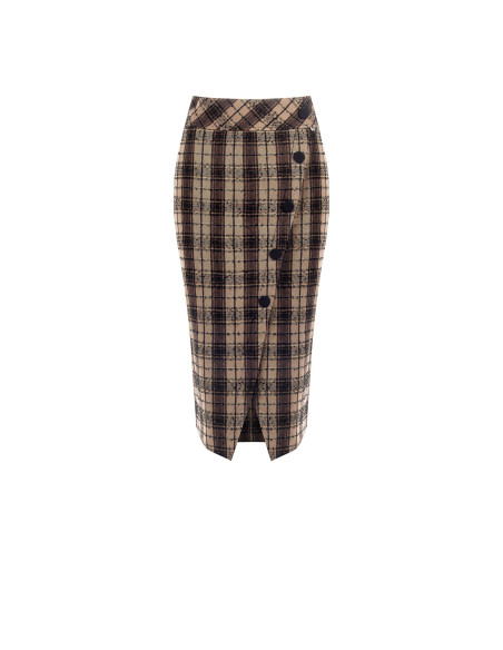 Tweed kokerrok met wikkelmodel en knopen Rinascimento