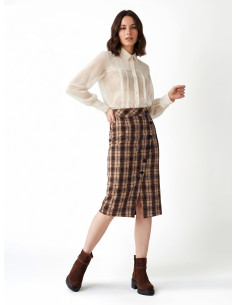 Tweed kokerrok met wikkelmodel en knopen Rinascimento