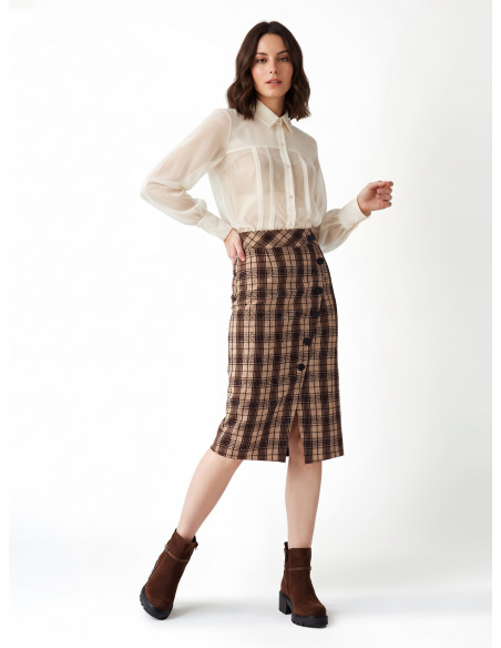 Tweed kokerrok met wikkelmodel en knopen Rinascimento