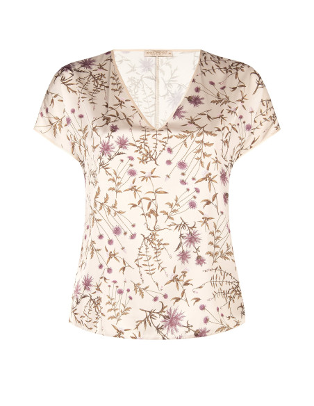 Vloeiende curvy blouse van satijn met bloemenmotief Rinascimento Curvy