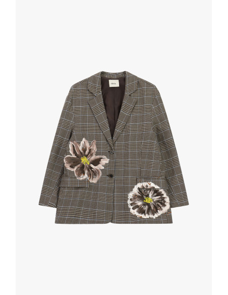 Geruite fantasieblazer met geschilderde bloemen Dixie - Bruin
