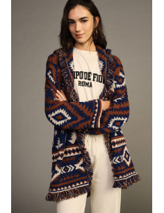 Poncho Con Frange, Fantasia Geometrica Jacquard Dixie - Vestiti Fir...