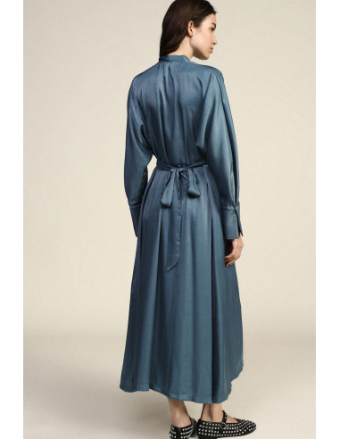 Lange A-lijnjurk met riem en lange mouwen Dixie - Denim