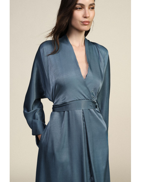 Lange A-lijnjurk met riem en lange mouwen Dixie - Denim