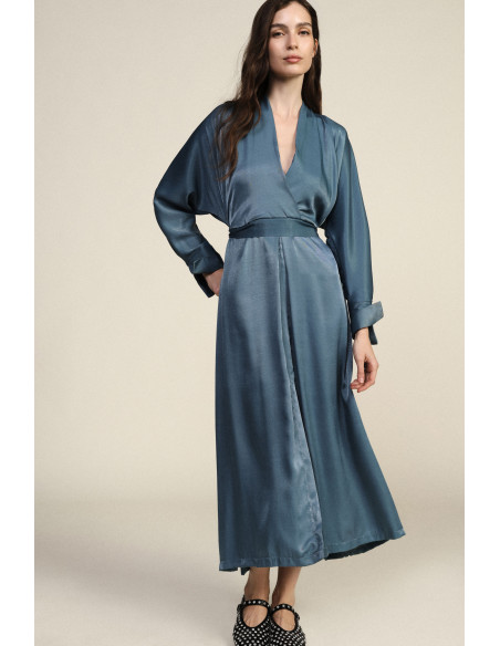 Lange A-lijnjurk met riem en lange mouwen Dixie - Denim