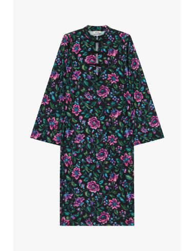 Midi-jurk met bloemenprint en sluiting met houtje-touwtjeknopen Dixie