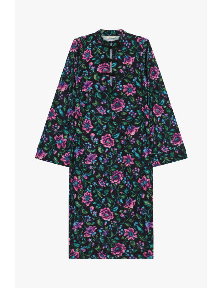 Midi-jurk met bloemenprint en sluiting met houtje-touwtjeknopen Dixie