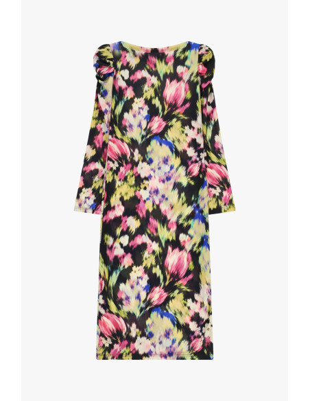 Midi-jurk met bloemenprint en gerimpelde schouders Dixie