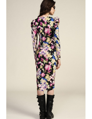 Midi-jurk met bloemenprint en gerimpelde schouders Dixie