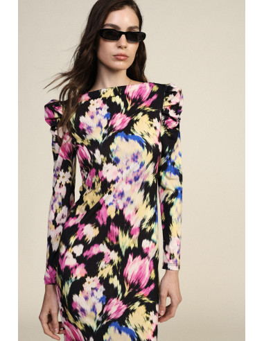 Midi-jurk met bloemenprint en gerimpelde schouders Dixie