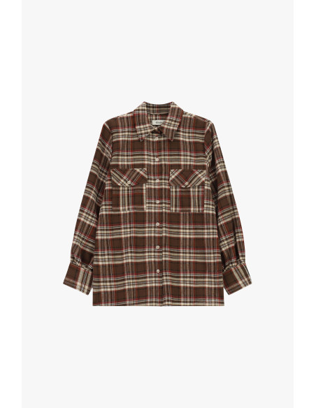Geruite blouse met borstzakken en lange mouwen Dixie - Bruin