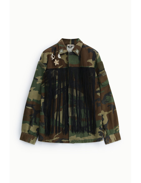 Blouse met camouflageprint, franjes en spelden Dixie