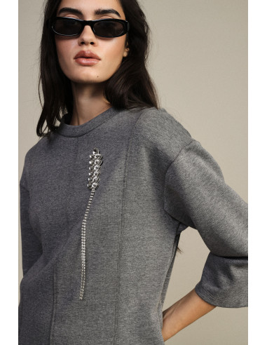 Sweater zonder capuchon met wijde mouwen en sierapplicatie Dixie