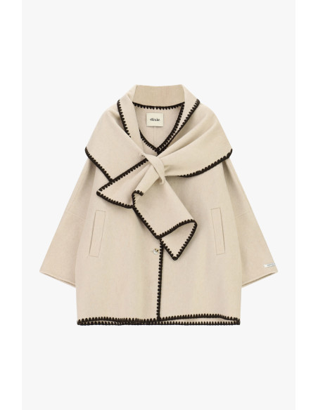 Korte jas met maxi-kraag en contrasterende biezen Dixie - Beige