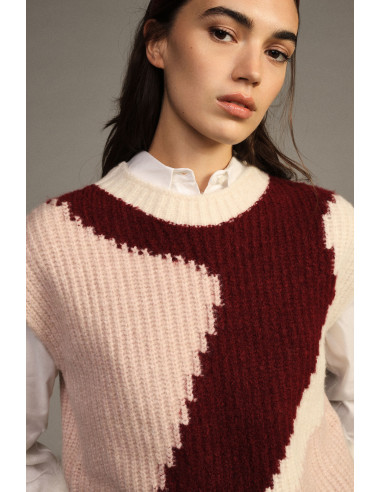 Jacquard mouwloze trui met ronde hals Dixie - Roze