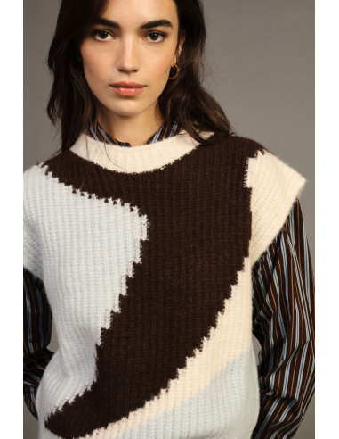 Mouwloze jacquardtrui met ronde hals Dixie - Lichtblauw