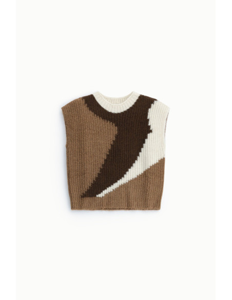 Jacquard mouwloze trui met ronde hals Dixie - Bruin