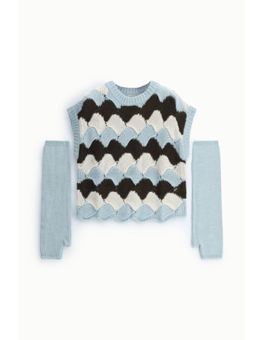 Mouwloze trui met geometrisch patroon en mouwen Dixie - Lichtblauw