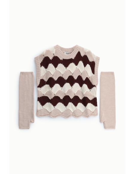 Mouwloze trui met geometrisch patroon en mouwen Dixie - Roze
