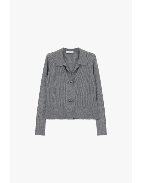 Geribd vest met kraag en metalen haken Dixie - Grijs