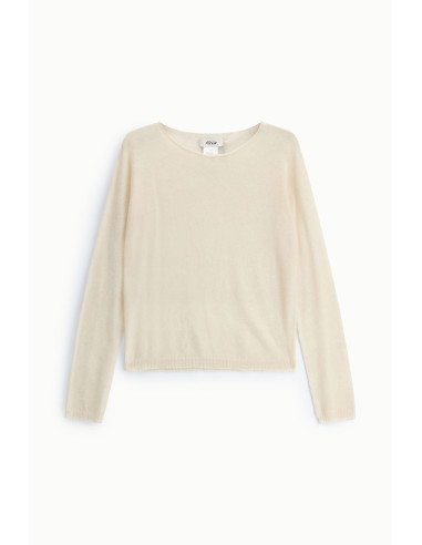 Effen Dixie-trui met ronde hals en lange mouwen - Crème-Wit