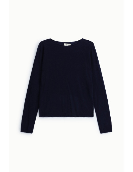 Effen Dixie-trui met ronde hals en lange mouwen - Blauw