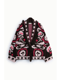Fantasia-jacquardvest met franjes en lange mouwen Dixie - Bordeaux 2