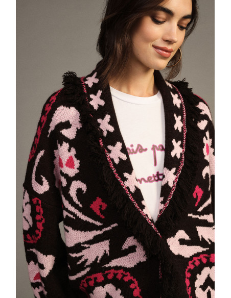 Fantasia-jacquardvest met franjes en lange mouwen Dixie - Bordeaux